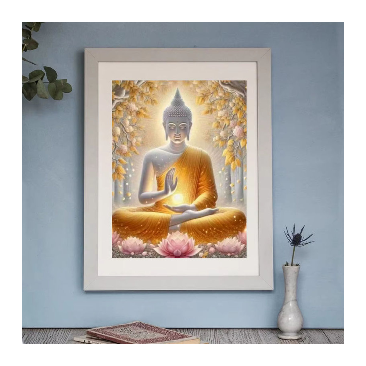 YUTTEE Diamantmalerei Buddha und Lotus DIY Mosaik Stickerei in Gold und Mehrfarbig als Wanddekoration - Bild 3