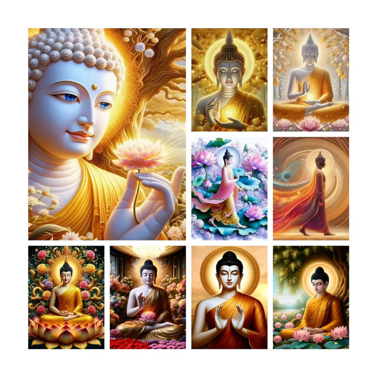 YUTTEE Diamantmalerei Buddha und Lotus DIY Mosaik Stickerei in Gold und Mehrfarbig als Wanddekoration - Bild 4