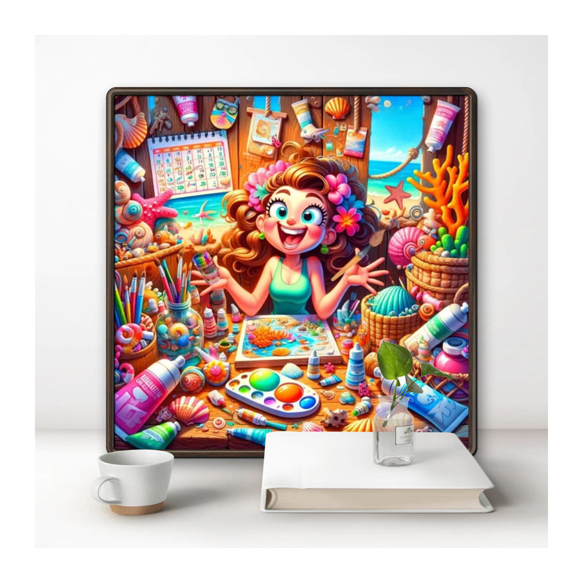 YUTTEE Diamantmalerei DIY Set Cartoon Mädchen im chaotischen Raum Mosaik Stickerei Kit mit runden Steinen in Mehrfarbig - Bild 2