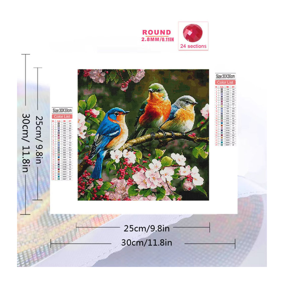 YUTTEE Diamantmalerei DIY Set mit Vogel und Blumen als Acryl Mosaik Kunst für Kinder in Mehrfarbig - Bild 2