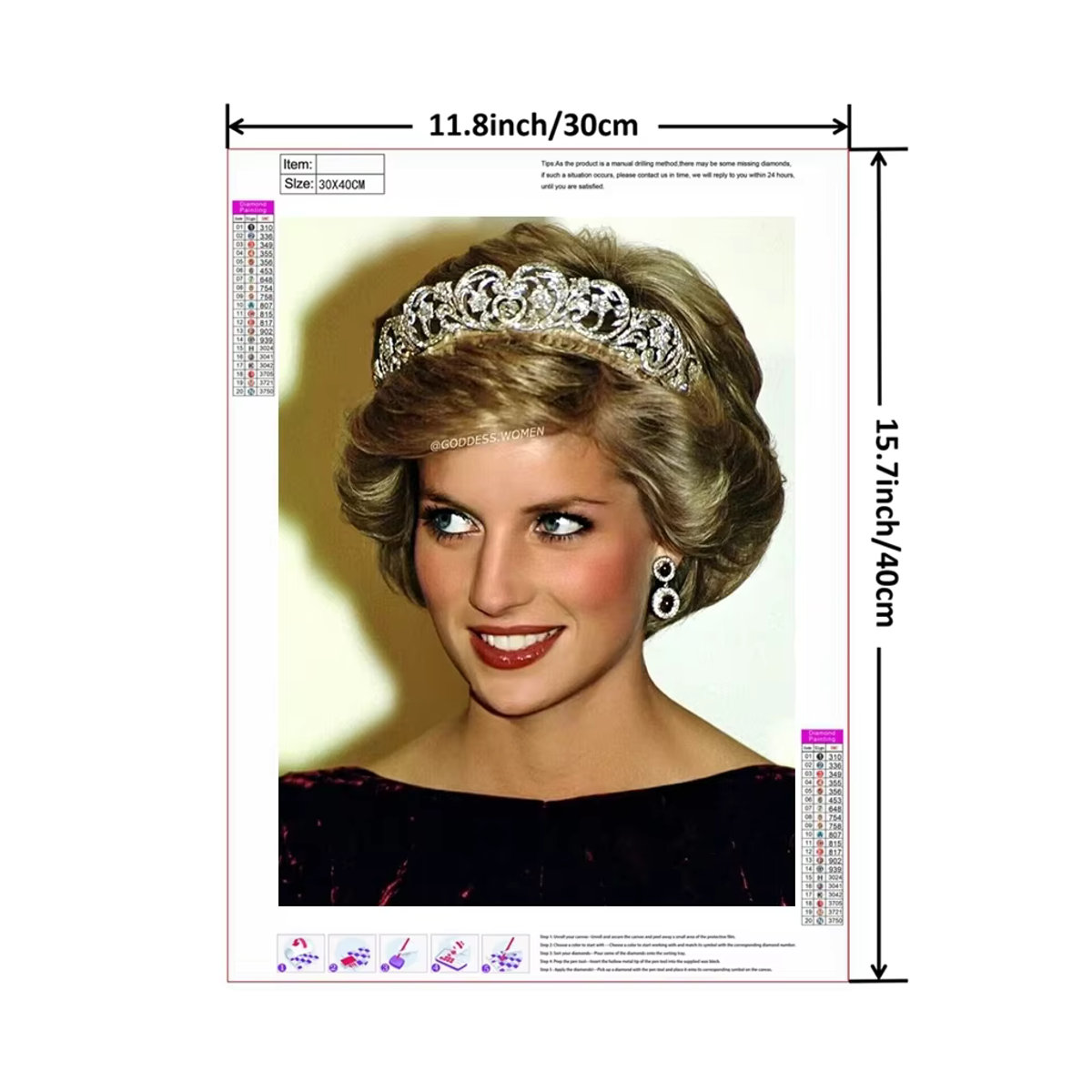 YUTTEE Diamantmalerei DIY Set Prinzessin Diana Porträt Mehrfarbig Rund - Bild 1