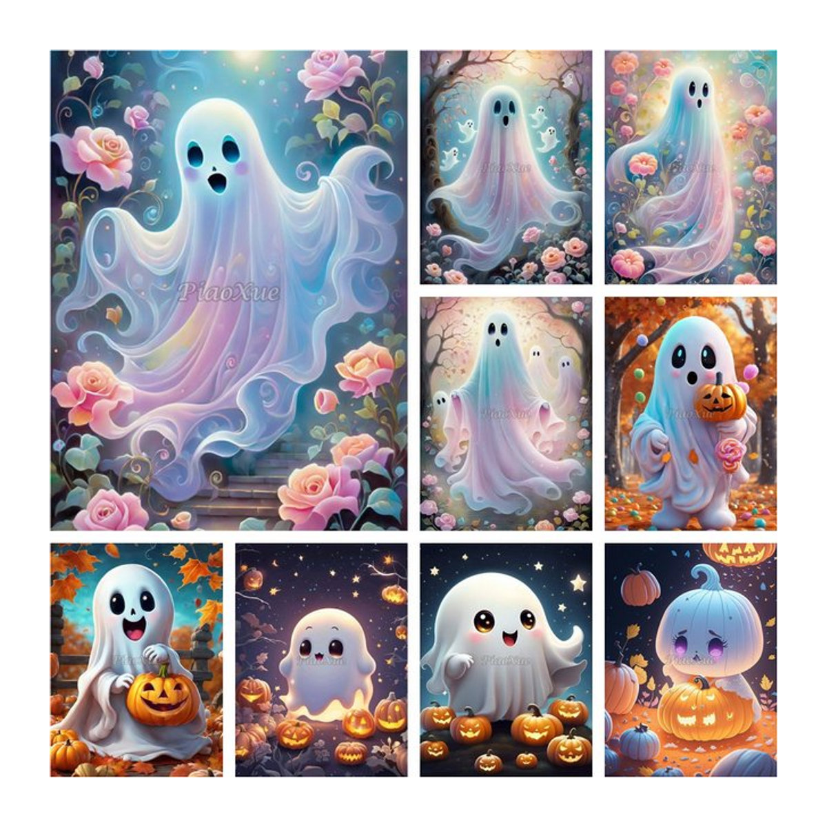 YUTTEE Diamantmalerei Halloween Set mit Geist, Kürbis und Blumen in Mehrfarbig - Bild 1