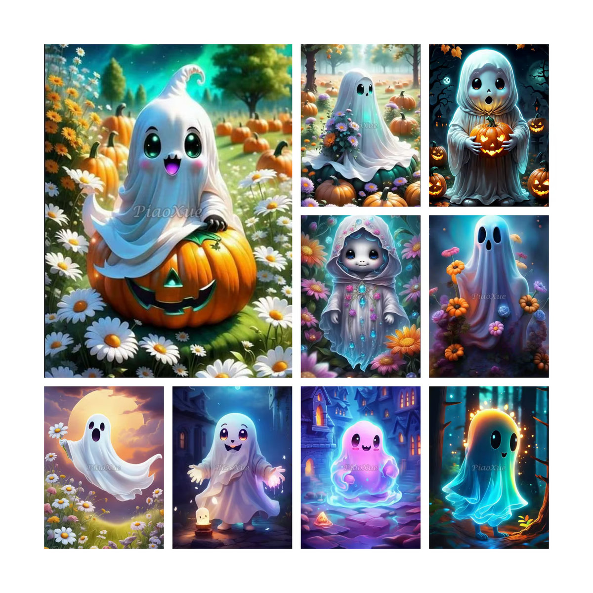YUTTEE Diamantmalerei Halloween Set mit Geist, Kürbis und Blumen in Mehrfarbig - Bild 2