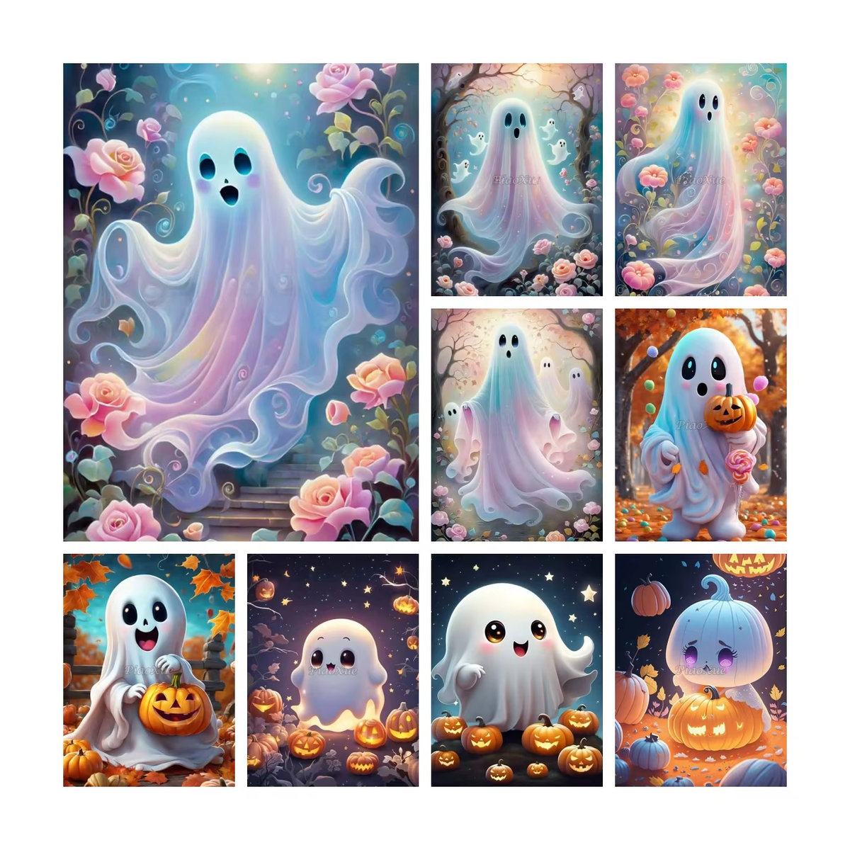 YUTTEE Diamantmalerei Halloween Set mit Geist, Kürbis und Blumen in Mehrfarbig - Bild 3