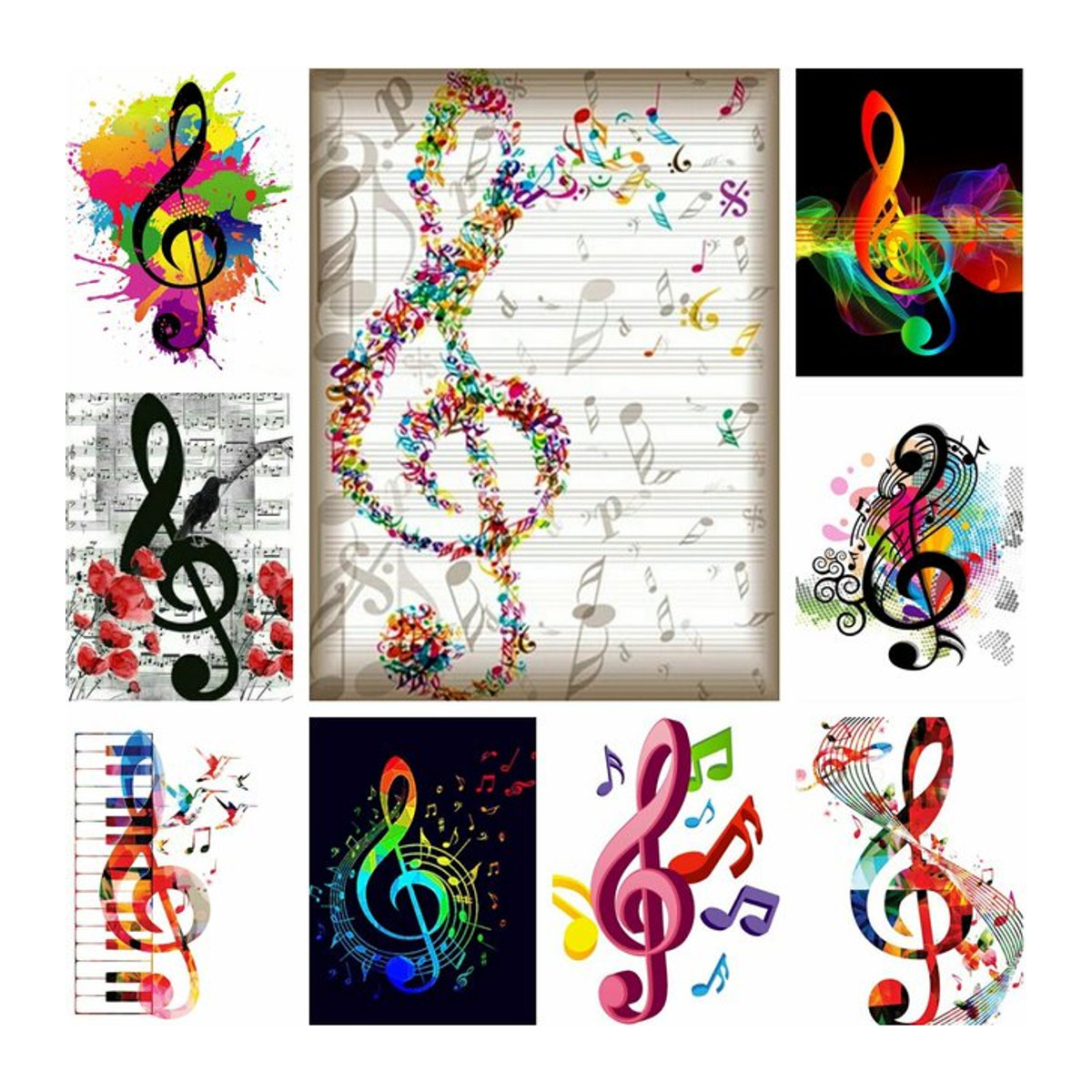 YUTTEE Diamantmalerei Musiknoten als 5D Mosaik mit runden Steinen, abstraktes Motiv in Mehrfarbig, B/H/T: 30 x 40 x 30 cm - Bild 1
