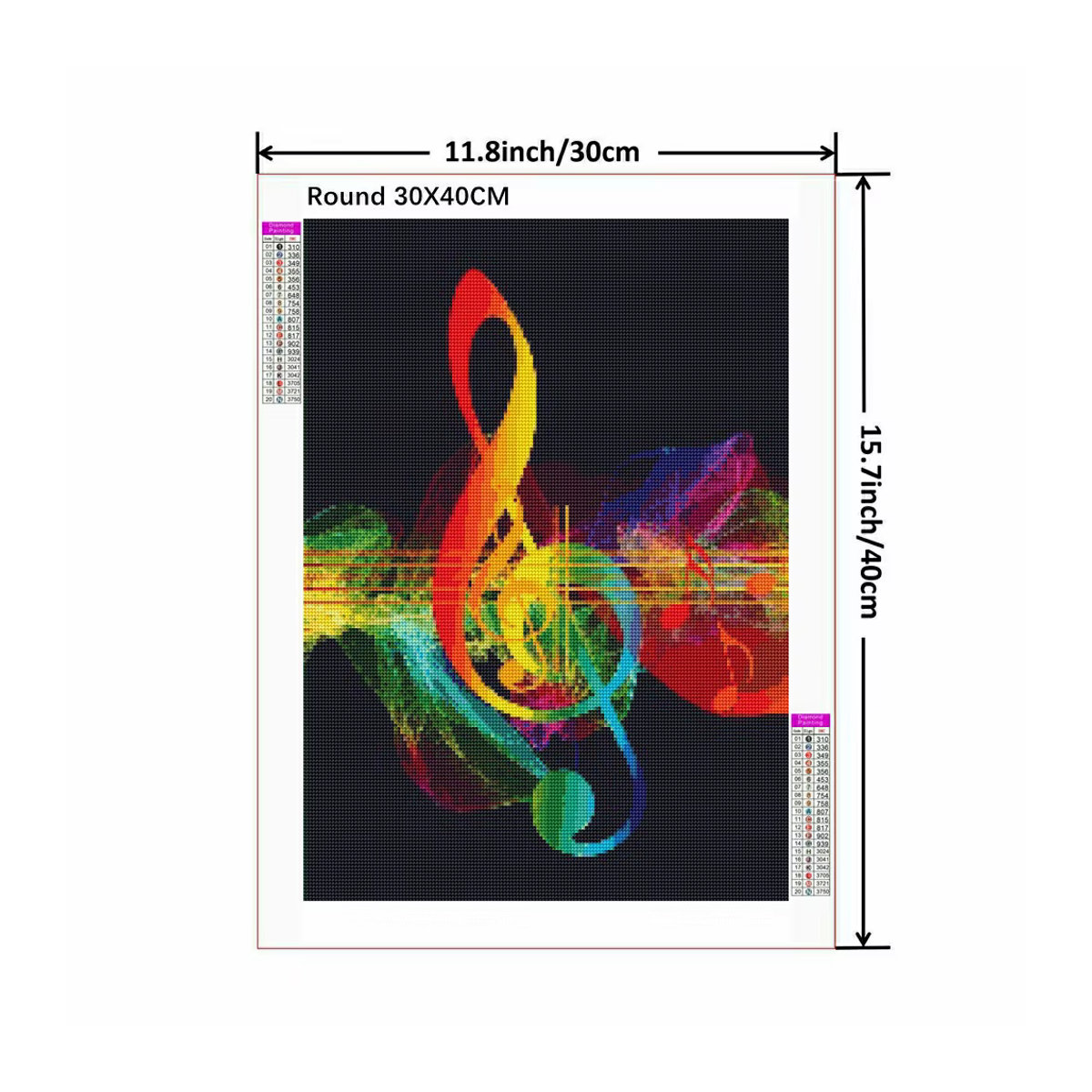 YUTTEE Diamantmalerei Musiknoten als 5D Mosaik mit runden Steinen, abstraktes Motiv in Mehrfarbig, B/H/T: 30 x 40 x 30 cm - Bild 2