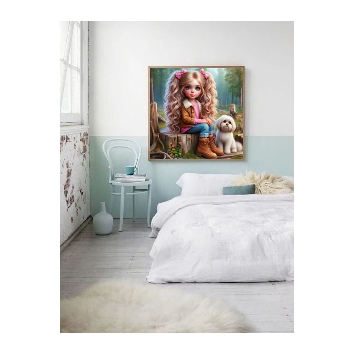 YUTTEE Diamantmalerei Set Mädchen Porträt mit Tier Motiven als Mosaik Handarbeit in Mehrfarbig zur Wanddekoration - Bild 2