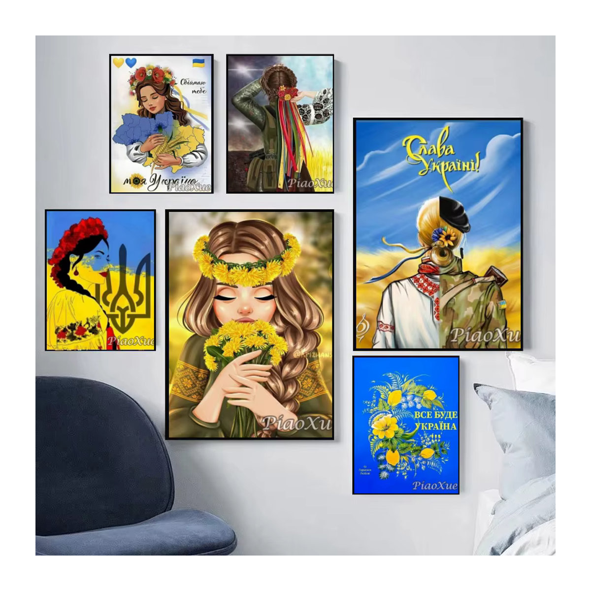 YUTTEE Diamantmalerei Set Ukrainische Flagge mit Mädchen, Weizen und Sonnenblumen, DIY Mosaik Bild in Mehrfarbig, Wandmontiert - Bild 2