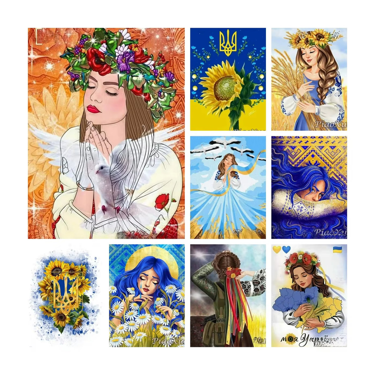 YUTTEE Diamantmalerei Set Ukrainische Flagge mit Mädchen, Weizen und Sonnenblumen, DIY Mosaik Bild in Mehrfarbig, Wandmontiert - Bild 4