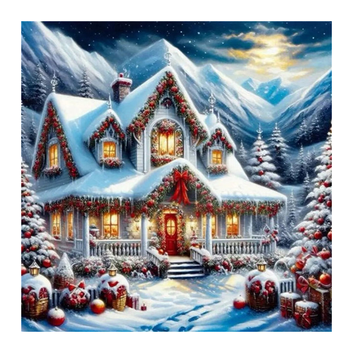 YUTTEE Diamantmalerei Winterlandschaft mit Haus und Bäumen als DIY Mosaik Set in Mehrfarbig - Bild 1