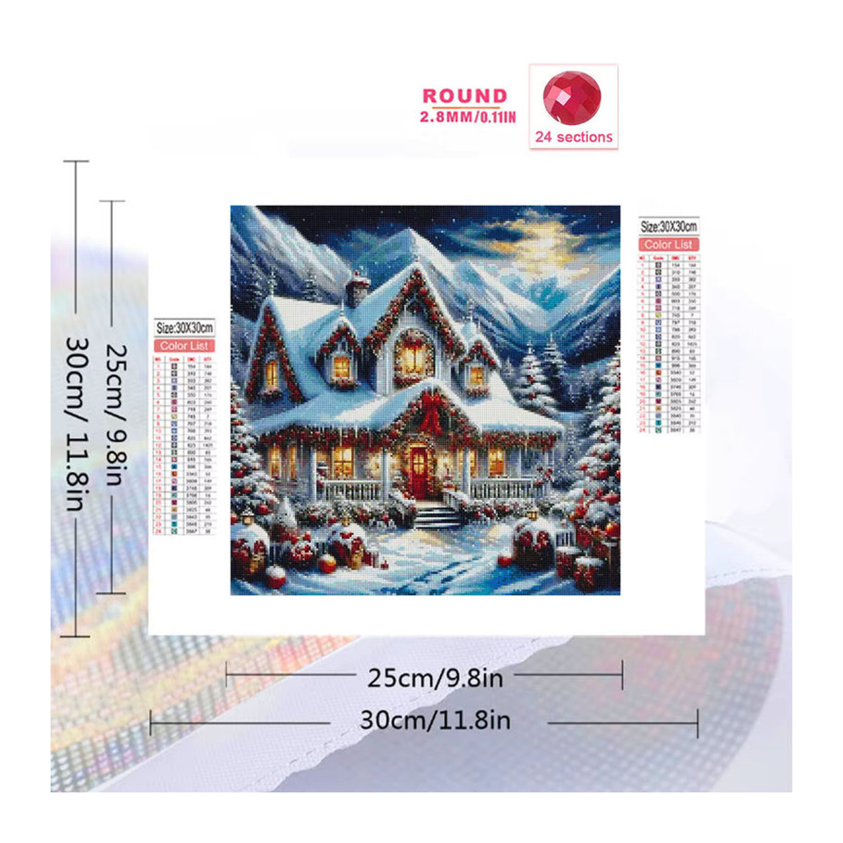 YUTTEE Diamantmalerei Winterlandschaft mit Haus und Bäumen als DIY Mosaik Set in Mehrfarbig - Bild 2