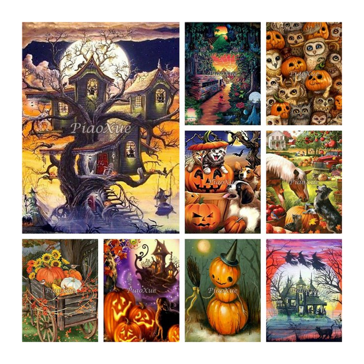 YUTTEE Diamond Painting Kit Halloween Kürbis Landschaft als DIY Strass Kunst Stickerei für Wandmontage, mehrfarbig - Bild 1