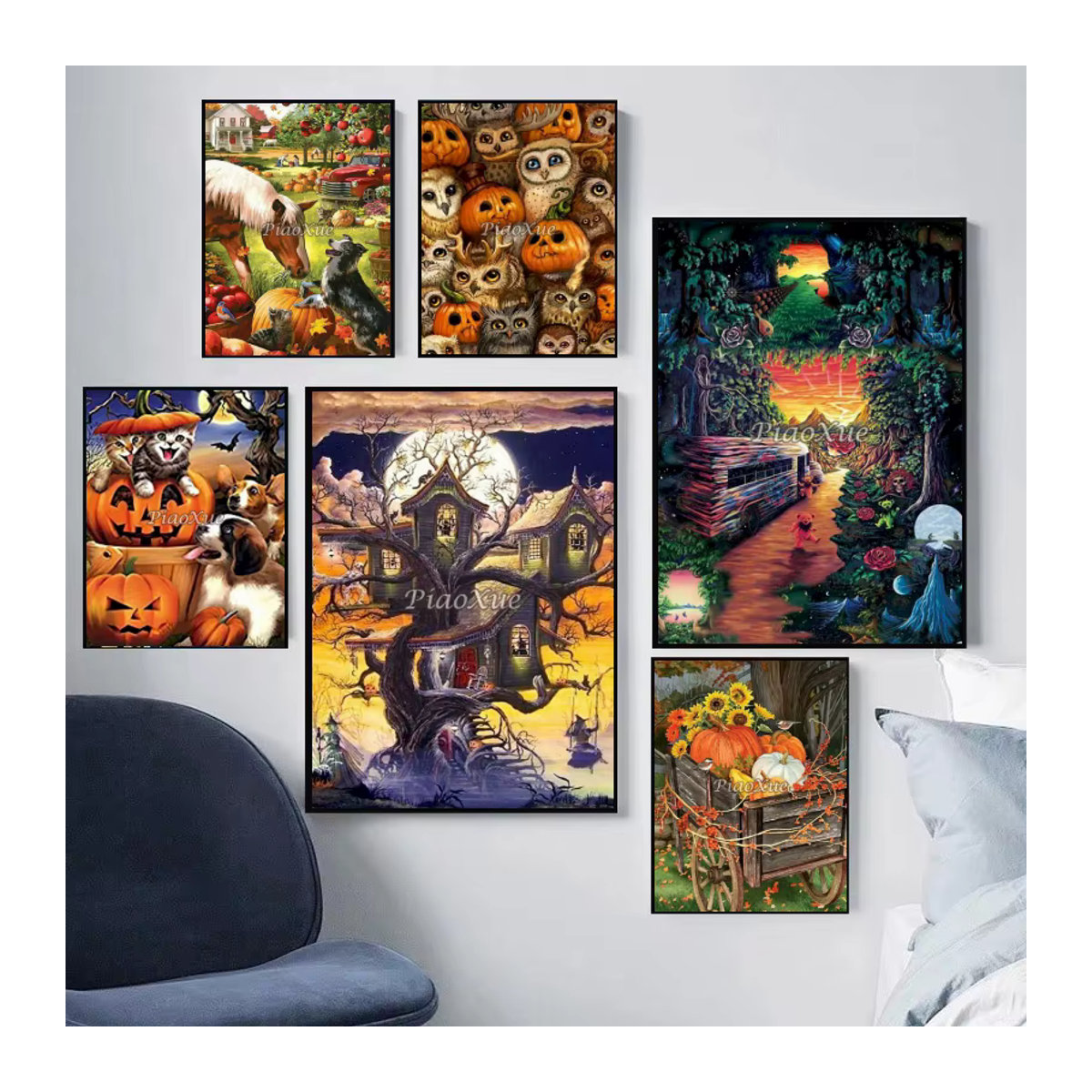 YUTTEE Diamond Painting Kit Halloween Kürbis Landschaft als DIY Strass Kunst Stickerei für Wandmontage, mehrfarbig - Bild 2