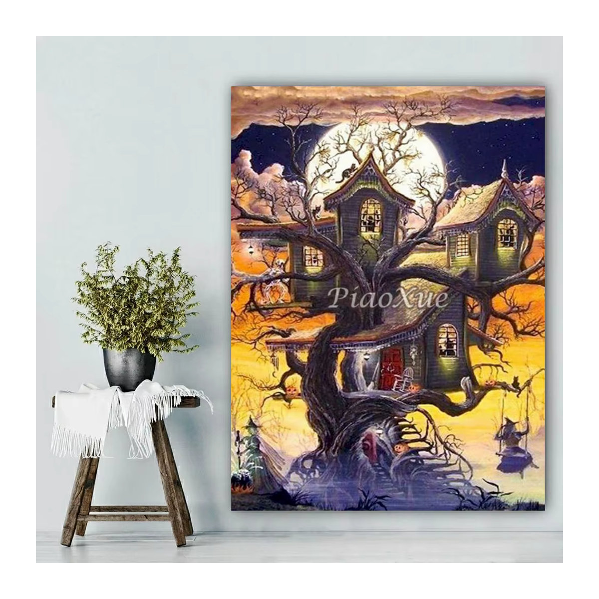 YUTTEE Diamond Painting Kit Halloween Kürbis Landschaft als DIY Strass Kunst Stickerei für Wandmontage, mehrfarbig - Bild 3