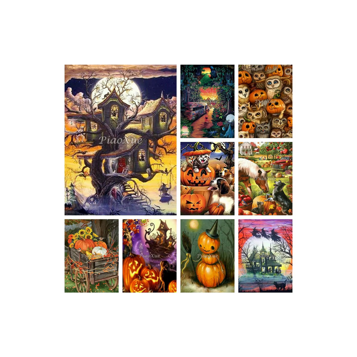 YUTTEE Diamond Painting Kit Halloween Kürbis Landschaft als DIY Strass Kunst Stickerei für Wandmontage, mehrfarbig - Bild 4