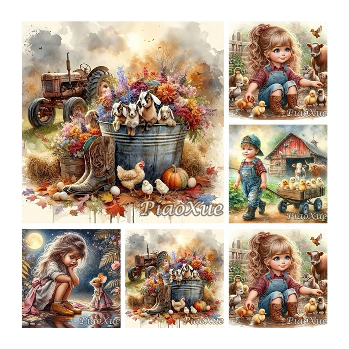 YUTTEE Diamond Painting Set Bauernhof Tiere mit Ente, Küken und Eichhörnchen in Mehrfarbig, Wandmontiertes Landhaus Design für Kinder - Bild 1