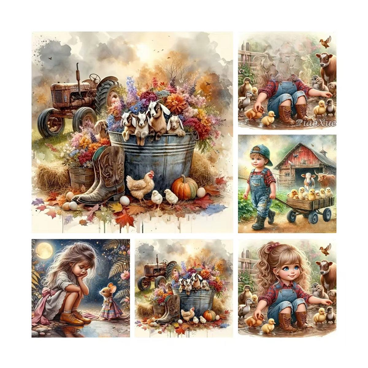YUTTEE Diamond Painting Set Bauernhof Tiere mit Ente, Küken und Eichhörnchen in Mehrfarbig, Wandmontiertes Landhaus Design für Kinder - Bild 5