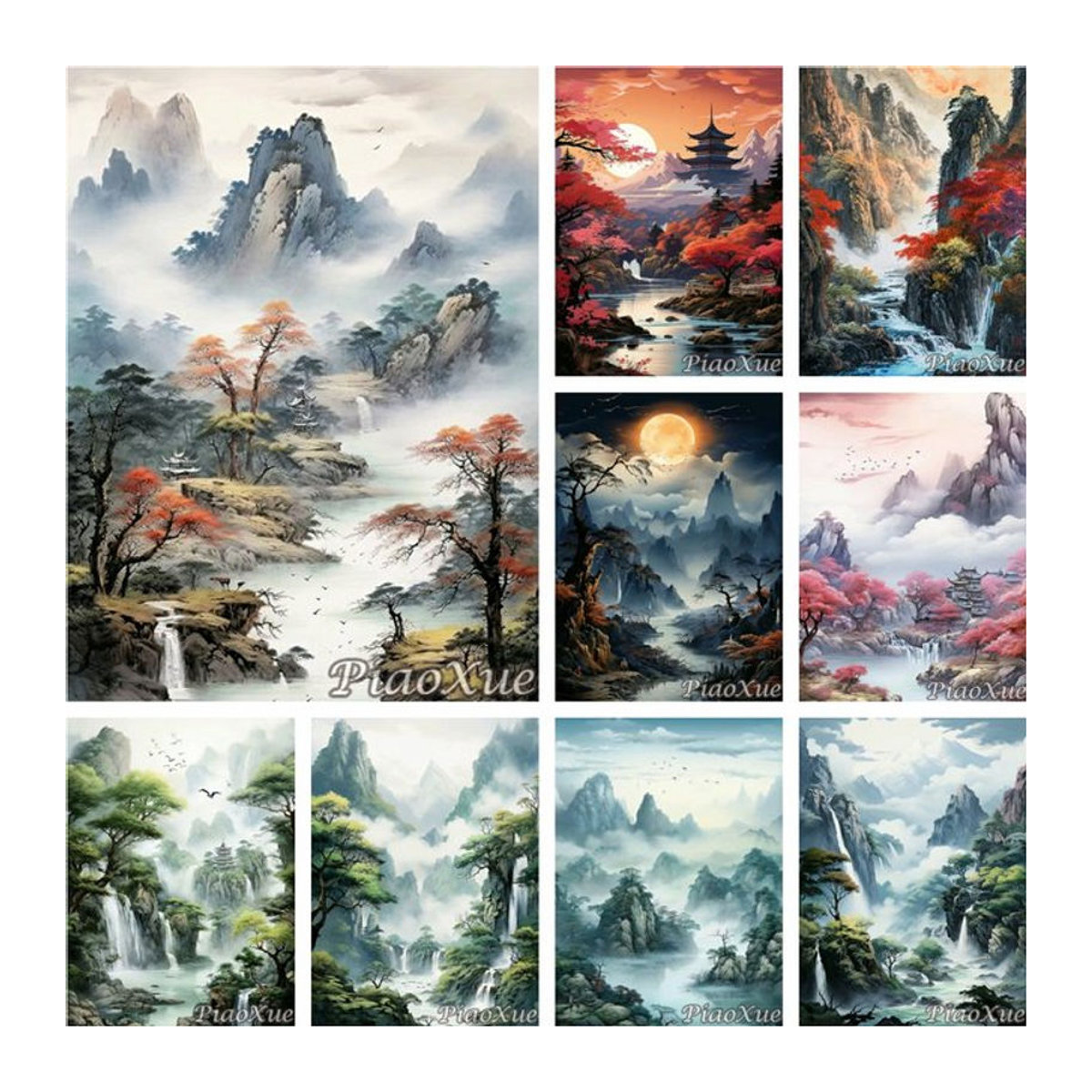 YUTTEE Diamond Painting Set im orientalischen Stil mit Landschaft und Vögeln, mehrfarbig, Wanddekoration im Hochformat - Bild 1