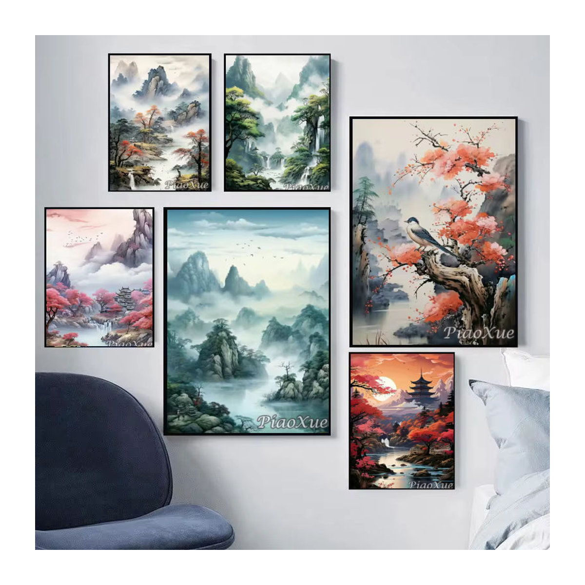 YUTTEE Diamond Painting Set im orientalischen Stil mit Landschaft und Vögeln, mehrfarbig, Wanddekoration im Hochformat - Bild 2