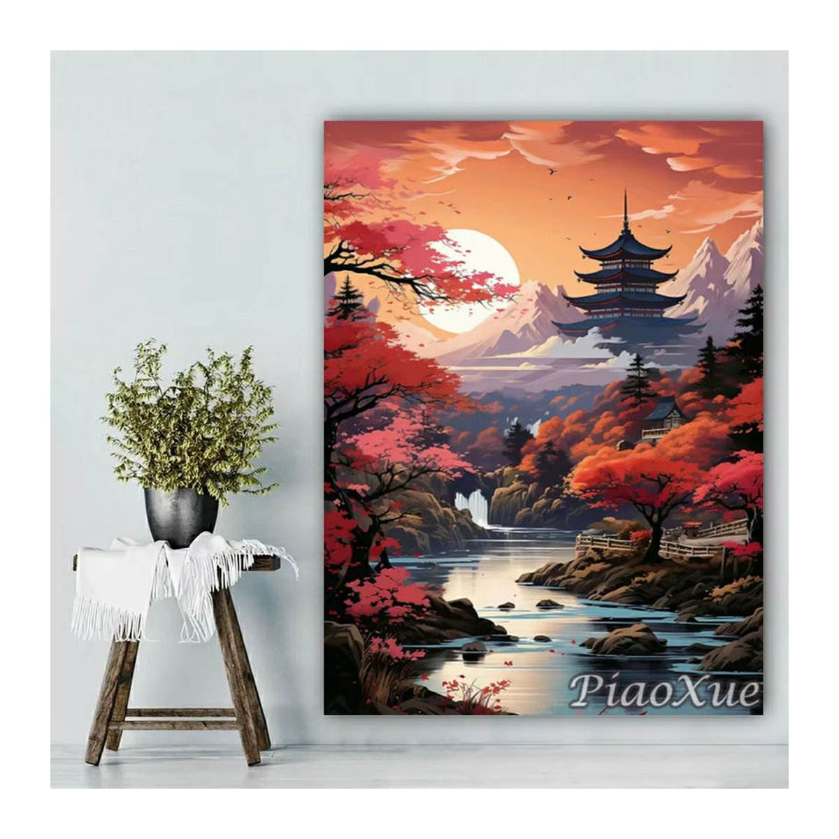 YUTTEE Diamond Painting Set im orientalischen Stil mit Landschaft und Vögeln, mehrfarbig, Wanddekoration im Hochformat - Bild 3
