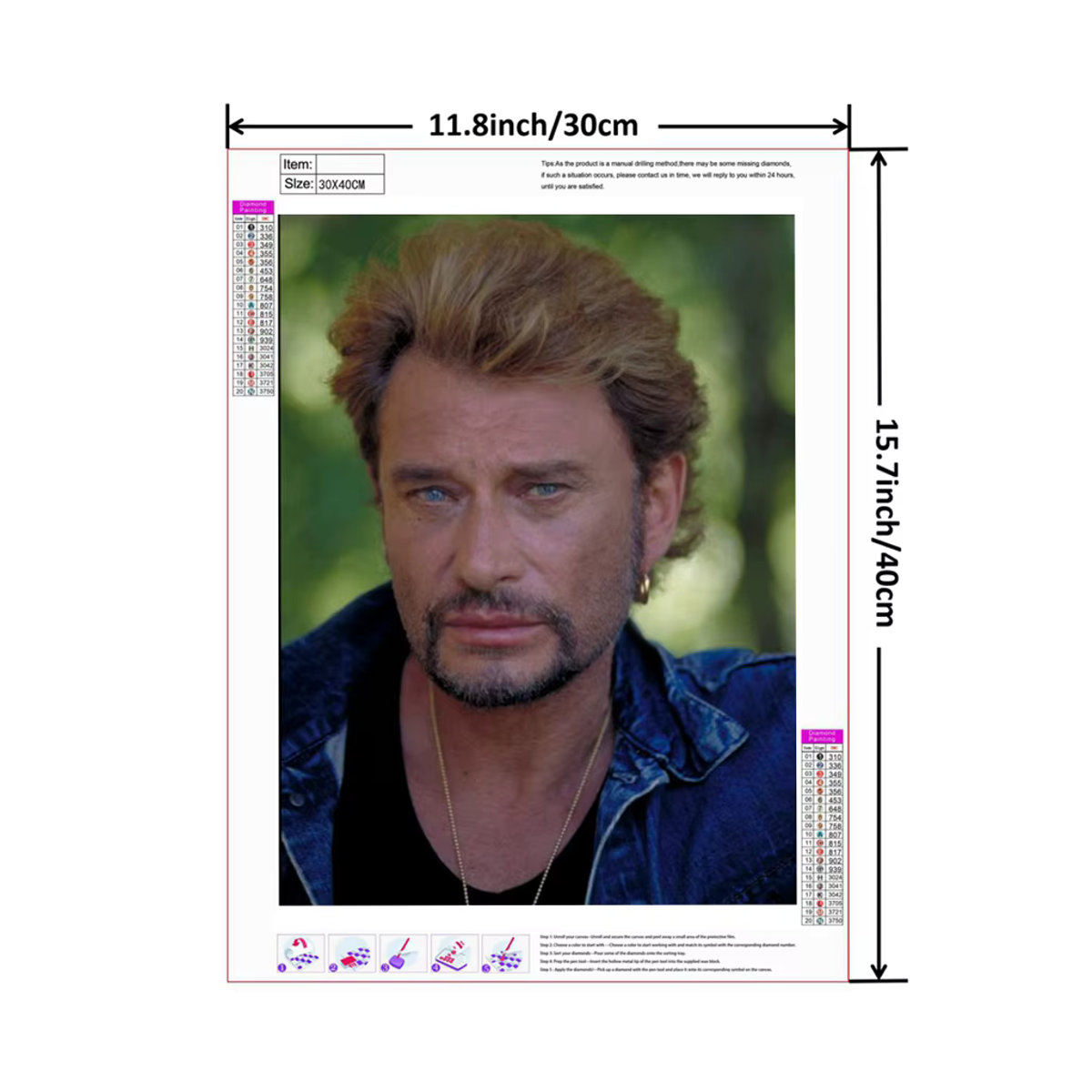 YUTTEE Diamond Painting Set Johnny Hallyday 5D DIY Kreuzstich Kit mit runden Kristallen in Mehrfarbig - Bild 3