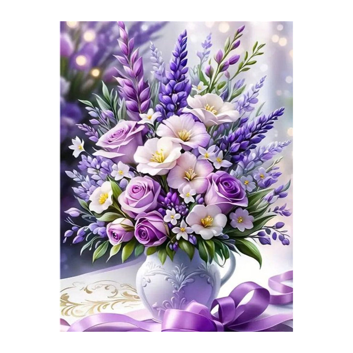 YUTTEE Diamond Painting Set Rose Blume in Lila, DIY Mosaik Wandkunst mit floralem Design, Rund - Bild 1