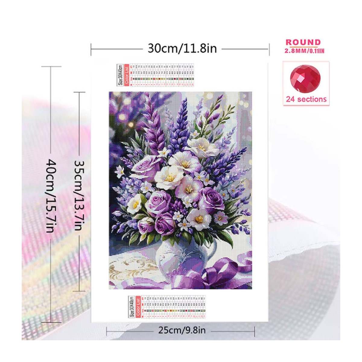 YUTTEE Diamond Painting Set Rose Blume in Lila, DIY Mosaik Wandkunst mit floralem Design, Rund - Bild 2