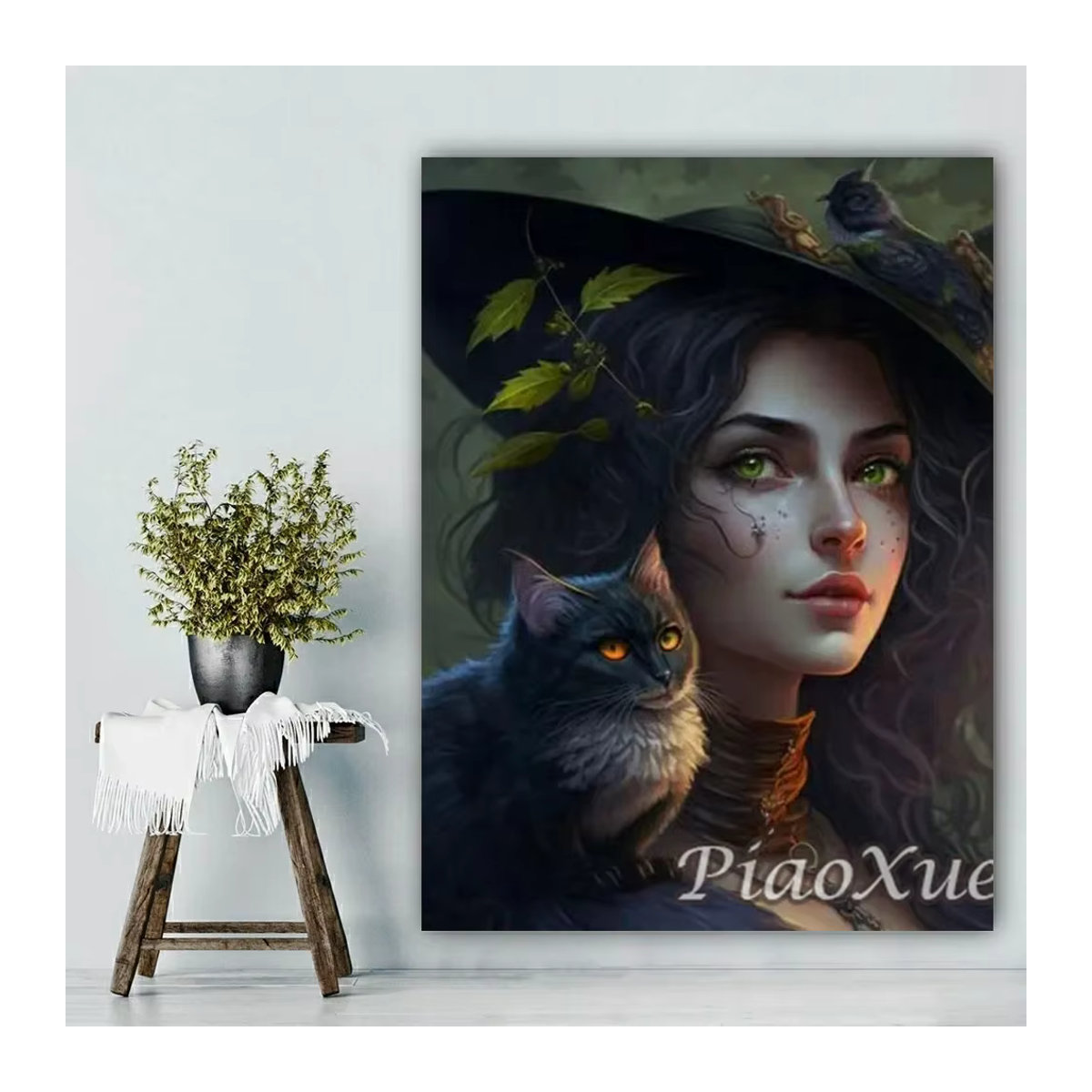 YUTTEE DIY 5D Diamantmalerei Set Halloween Motiv mit Hexe und Katze, Mehrfarbig, Runde Steine - Bild 2