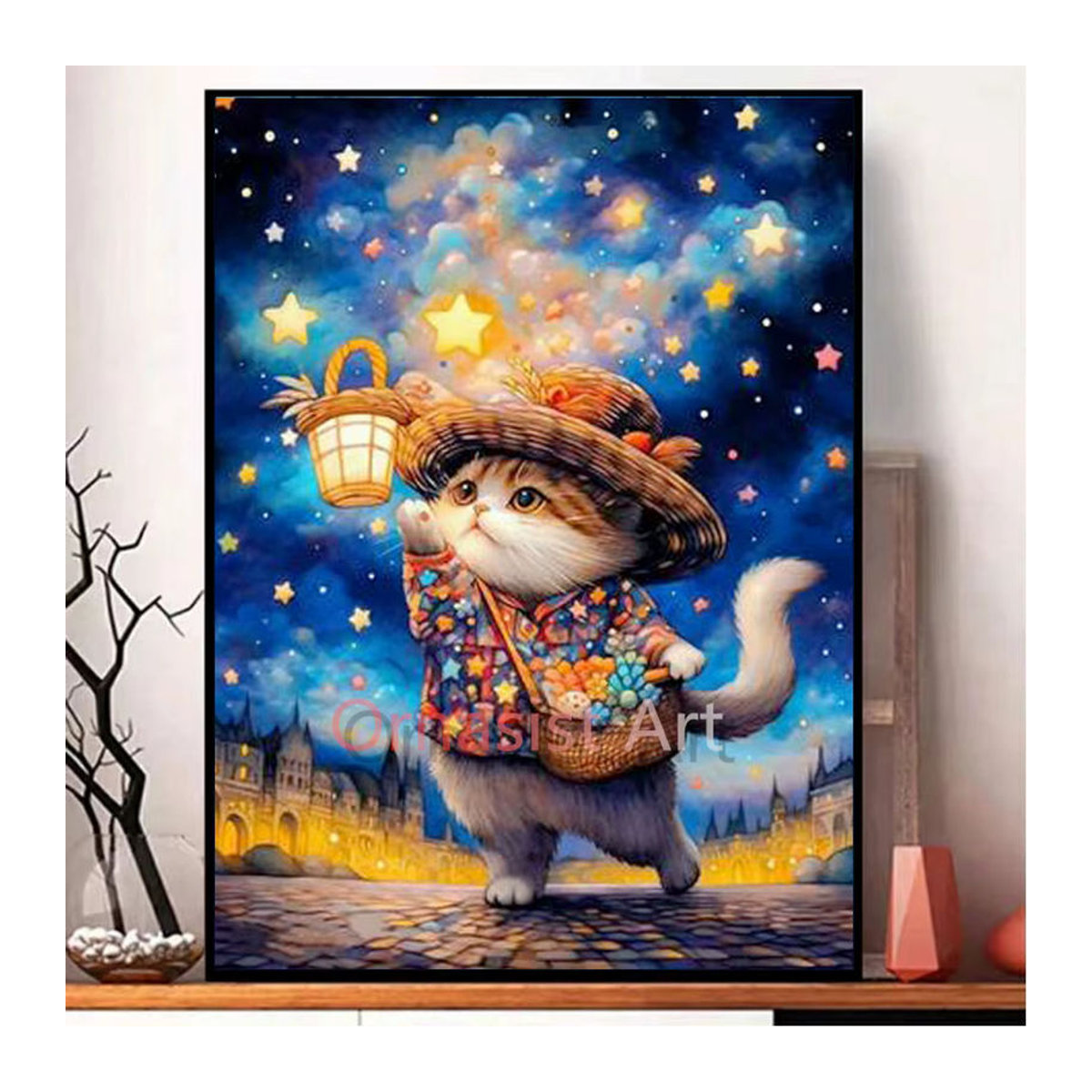 YUTTEE DIY 5D Diamantmalerei Set Sternenhimmel mit Katze im Hut als Mosaik Kunstwerk in Mehrfarbig - Bild 2