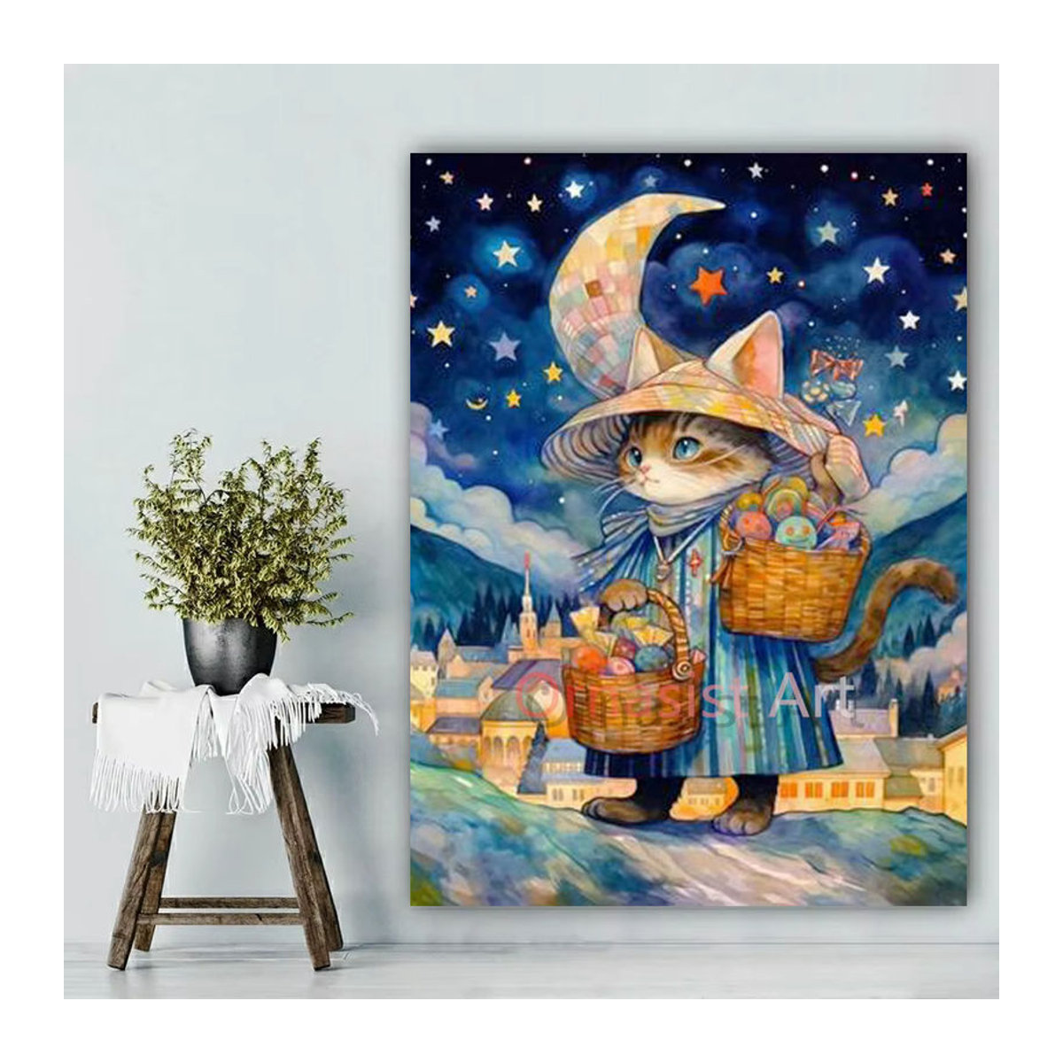 YUTTEE DIY 5D Diamantmalerei Set Sternenhimmel mit Katze im Hut als Mosaik Kunstwerk in Mehrfarbig - Bild 3