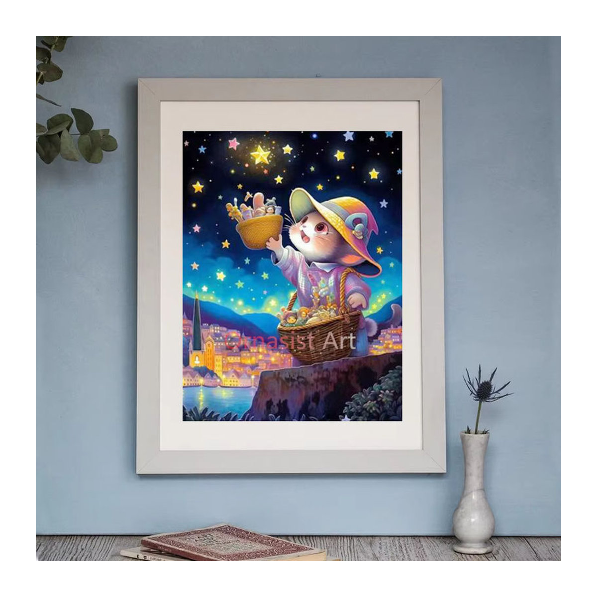 YUTTEE DIY 5D Diamantmalerei Set Sternenhimmel mit Katze im Hut als Mosaik Kunstwerk in Mehrfarbig - Bild 4