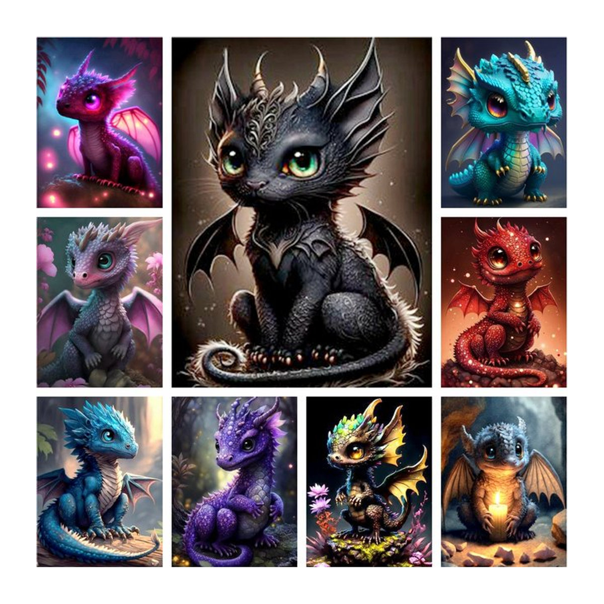 YUTTEE DIY Diamantmalerei Baby Drache als 5D Mosaik Set mit runden Steinen in Mehrfarbig für Kinder - Bild 1