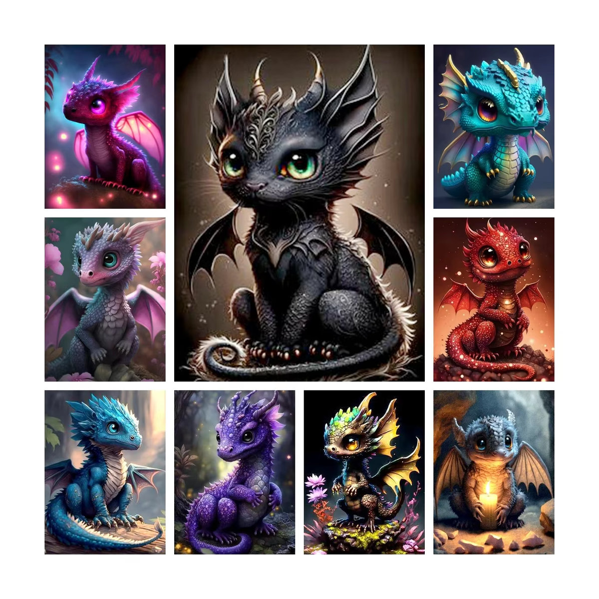 YUTTEE DIY Diamantmalerei Baby Drache als 5D Mosaik Set mit runden Steinen in Mehrfarbig für Kinder - Bild 4