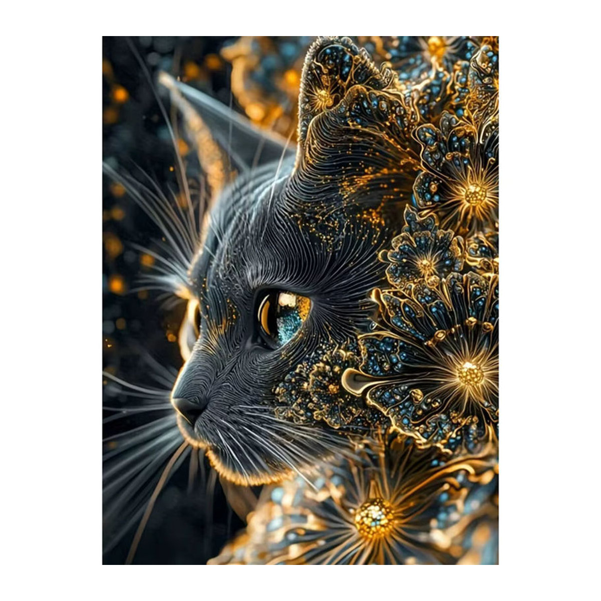YUTTEE DIY Diamantmalerei Schwarze Katze mit Blumen als Mosaik-Set aus Kunstharz in Schwarz und Mehrfarbig zur Wanddekoration - Bild 3