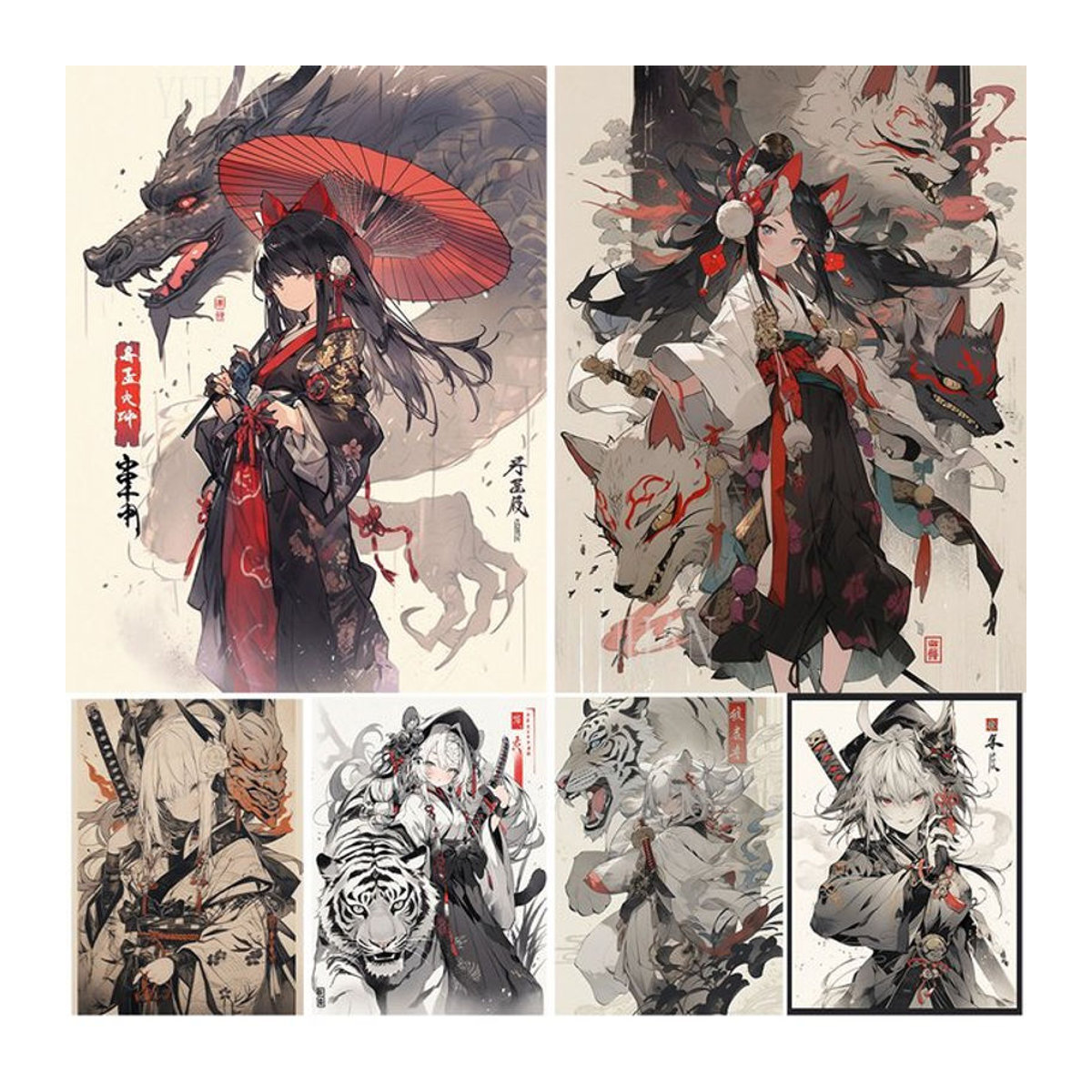 YUTTEE DIY Diamond Painting Set Japanisches Motiv mit Tiger Drache und Dämon als Mosaik Stickerei Kit in Mehrfarbig - Bild 1