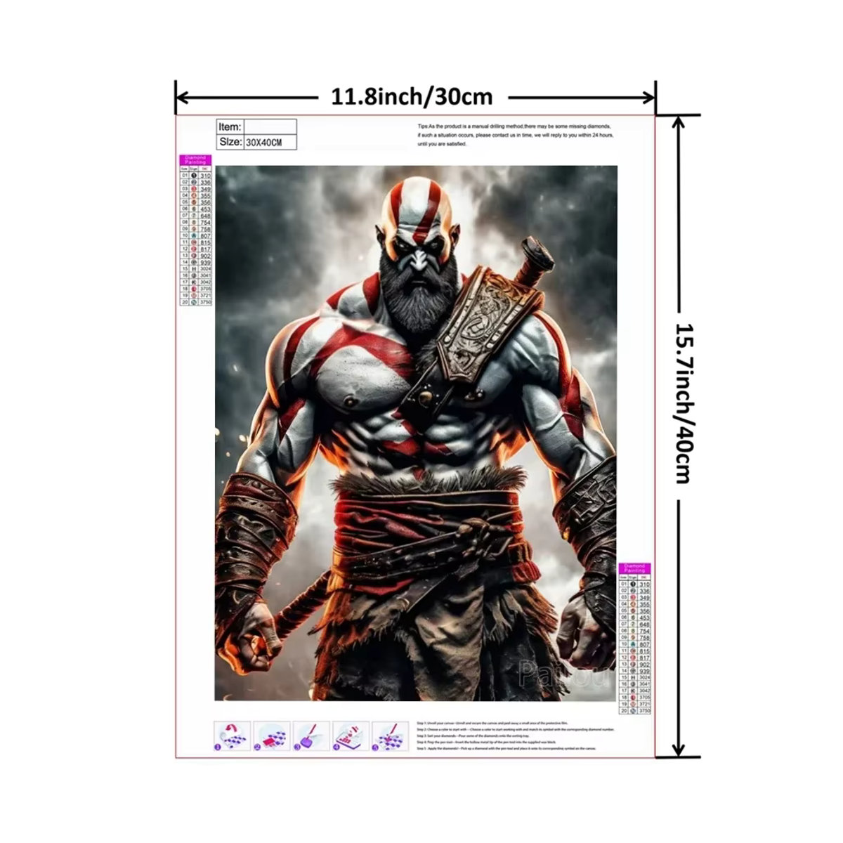 YUTTEE God Of War Ragnarok 5D Diamantgemälde Kratos Mosaik Set Mehrfarbig Rund Durchmesser: 30 cm - Bild 1