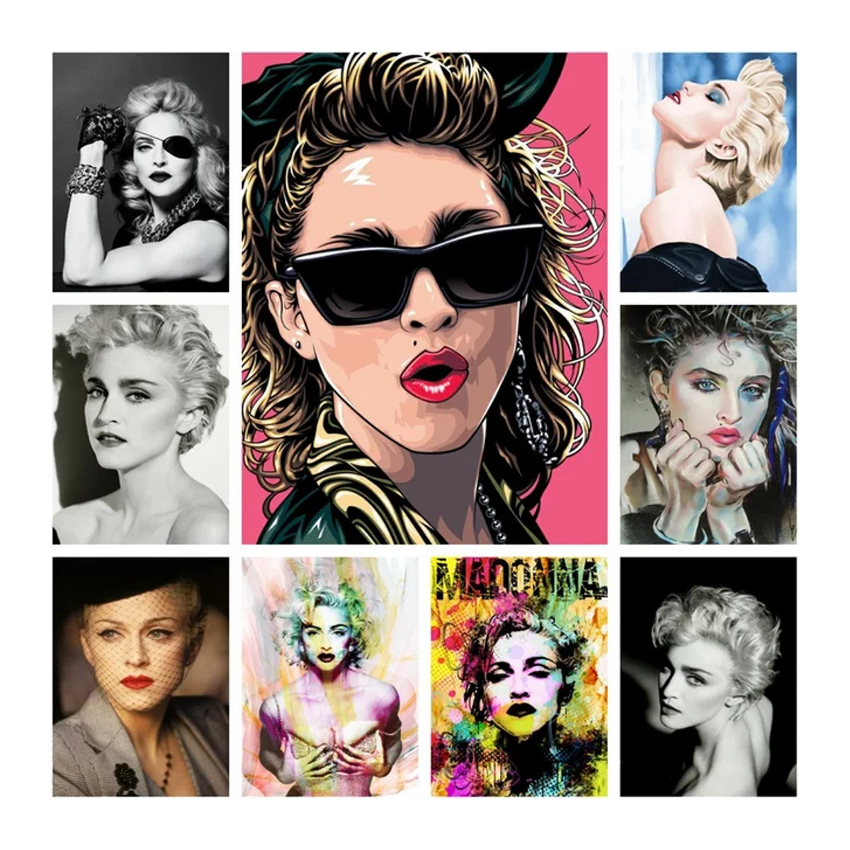 YUTTEE Pop Art Madonna Graffiti Porträt Diamantmalerei Mosaik in Schwarz Weiß und Mehrfarbig, handgemachtes Aesthetic Home Decor - Bild 1