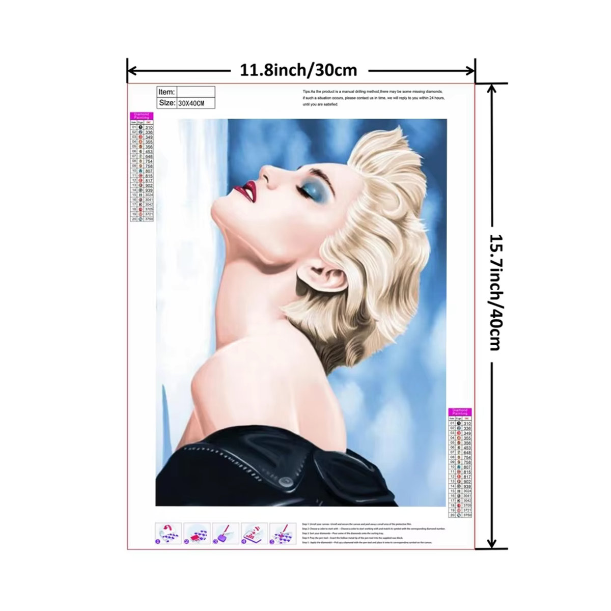 YUTTEE Pop Art Madonna Graffiti Porträt Diamantmalerei Mosaik in Schwarz Weiß und Mehrfarbig, handgemachtes Aesthetic Home Decor - Bild 3
