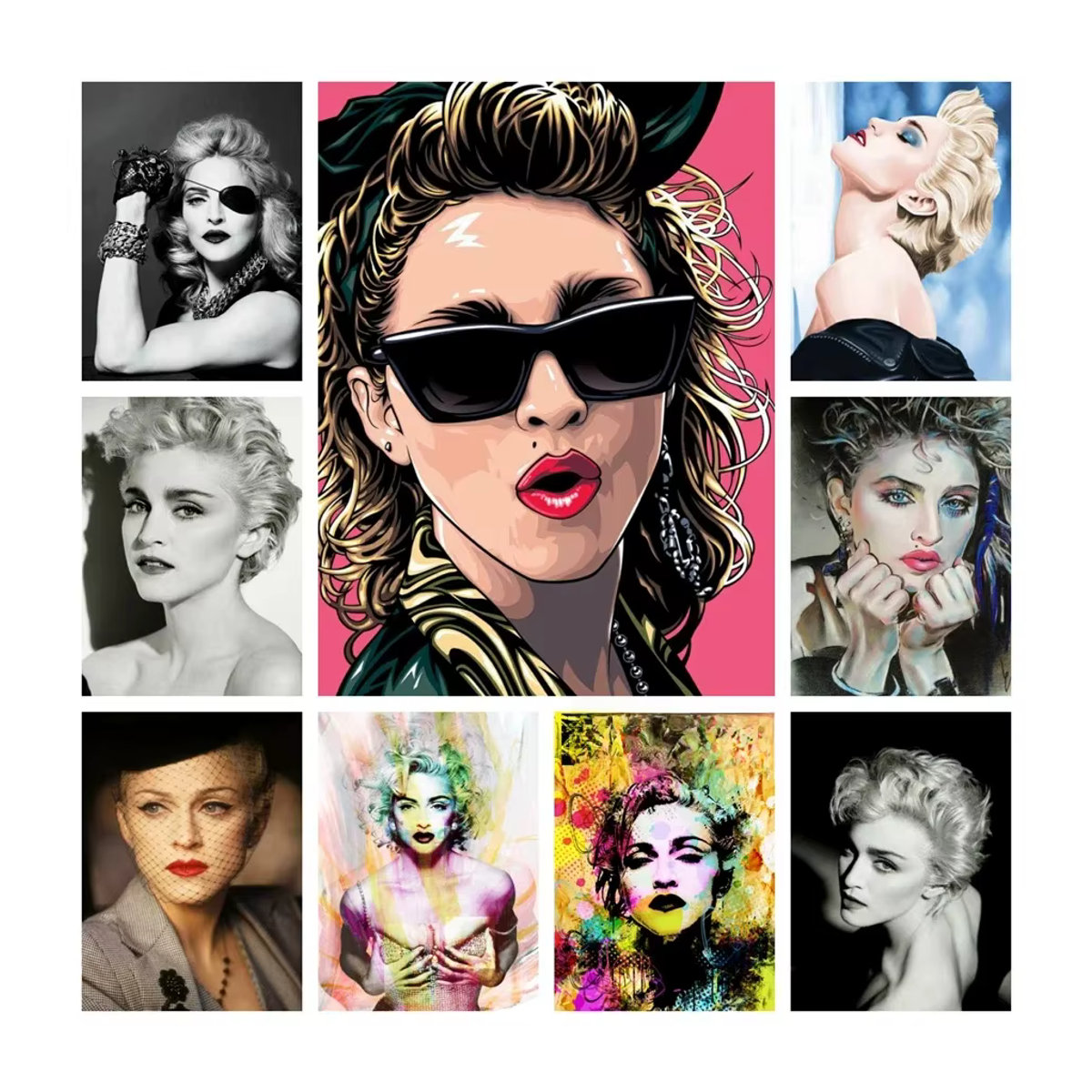 YUTTEE Pop Art Madonna Graffiti Porträt Diamantmalerei Mosaik in Schwarz Weiß und Mehrfarbig, handgemachtes Aesthetic Home Decor - Bild 4