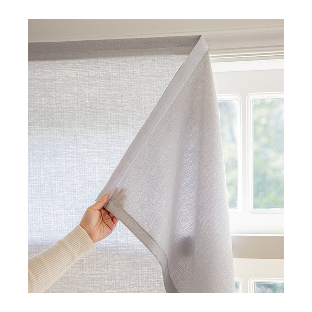 Yvonicky Selbstklebende Vorhänge ohne Bohren, Halbtransparente Garn-Dekorationsstoffe mit Klettverschluss für dein Schlafzimmer in Weiß oder Grau - Bild 1