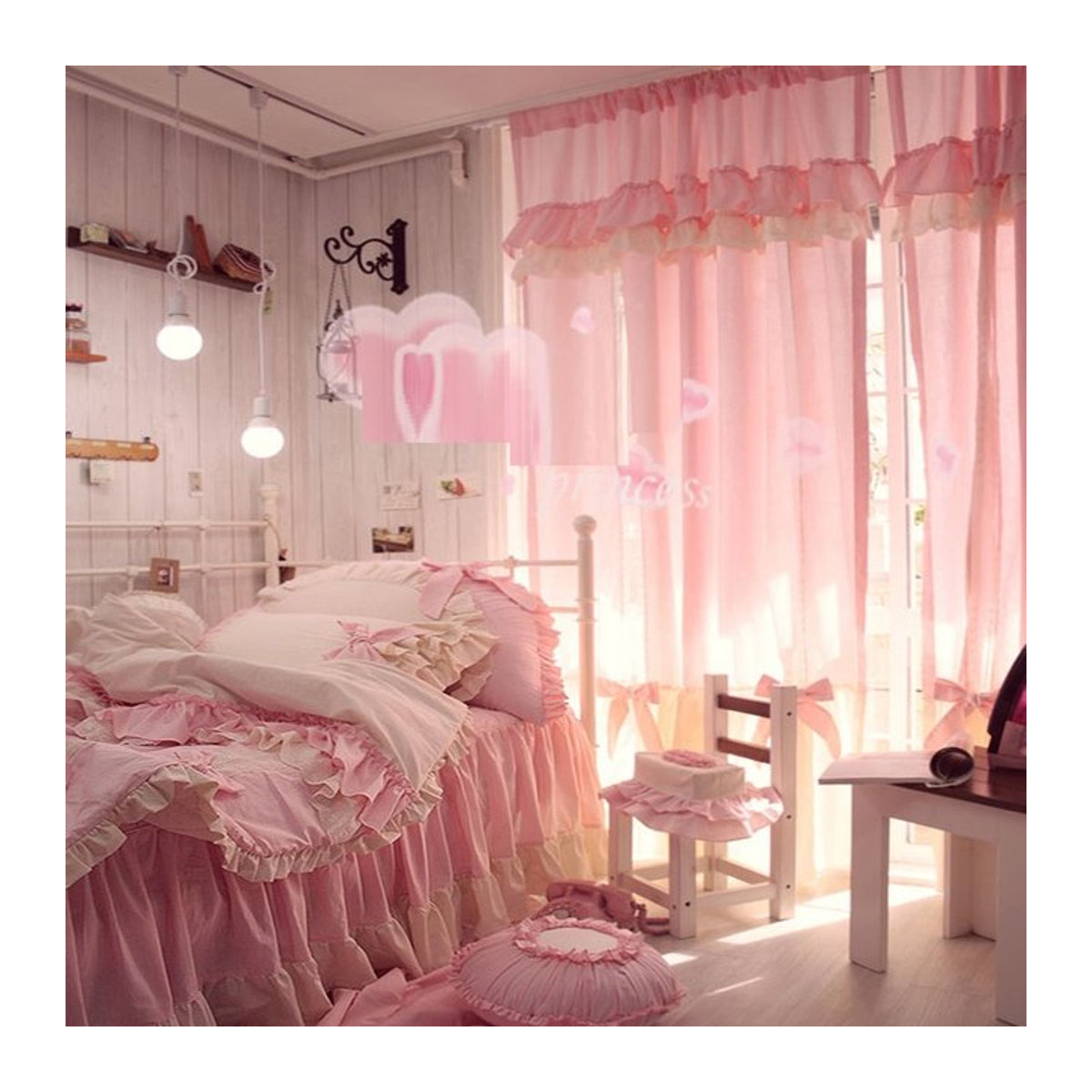 Yvonicky Vorhänge für Mädchen aus 100% Baumwolle in Rosa mit Volants und Schleifen für das Schlafzimmer, 2er-Set - Bild 1
