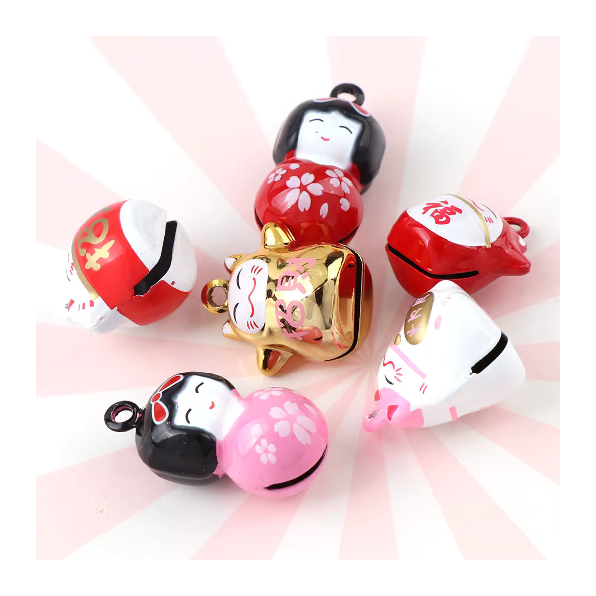 Ywbeads 2er-Set Glückliche Katze Hängeornamente mit Glöckchen in Gold und Rosa für Weihnachtsbaum und DIY-Bastelarbeiten - Bild 4