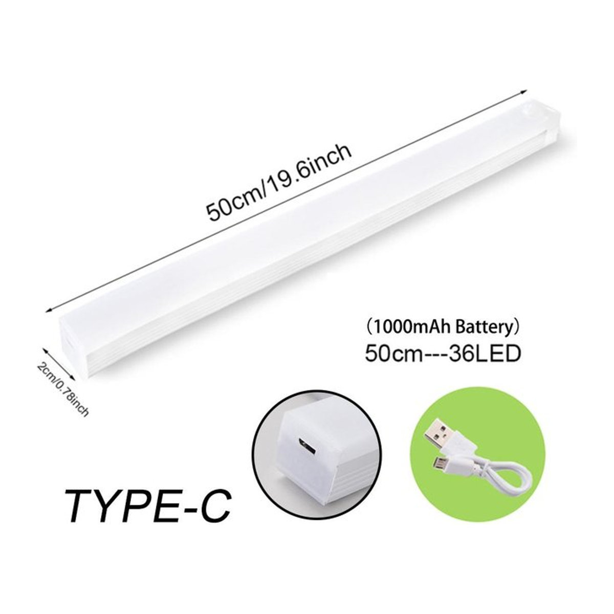 YWZT Decorative lights Kabelloses LED-Nachtlicht mit Bewegungssensor, Wiederaufladbar via Typ C, Warmweiß, Weiß, Länge: 50 cm - Bild 1