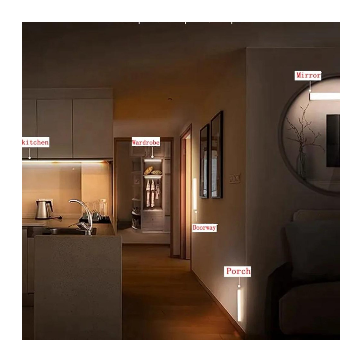 YWZT Decorative lights Kabelloses LED-Nachtlicht mit Bewegungssensor, Wiederaufladbar via Typ C, Warmweiß, Weiß, Länge: 50 cm - Bild 5