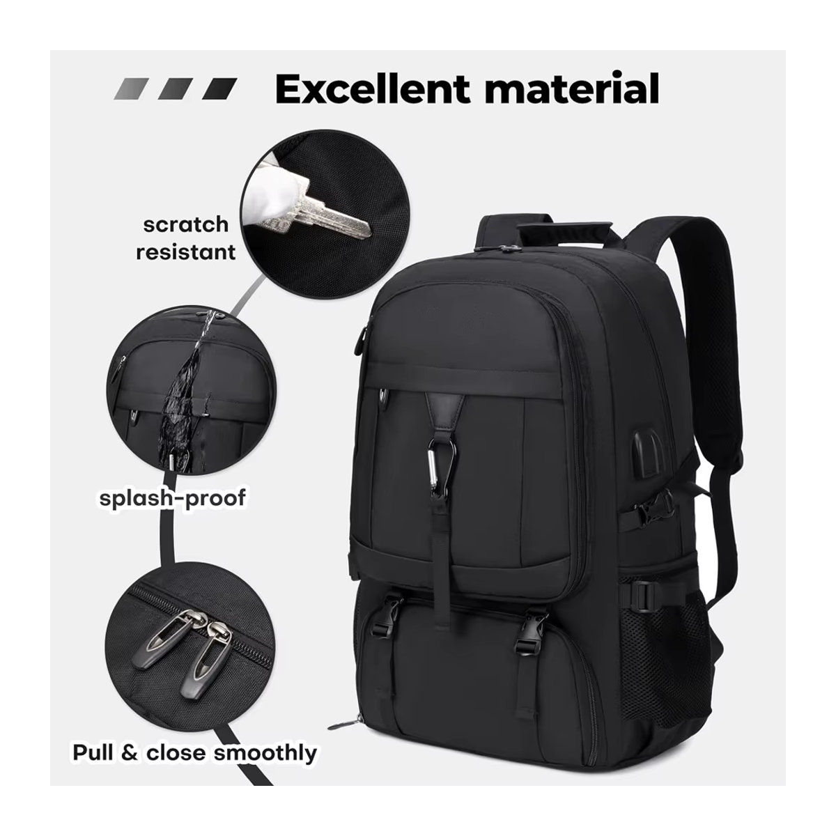 YXXBXXY Flugzugelassener Rucksack in Schwarz, wasserabweisendes Handgepäck für Reisen, passend für 17–18 Zoll Laptop, modernes Design - Bild 5
