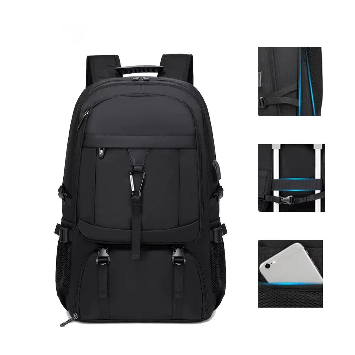 YXXBXXY Flugzugelassener Rucksack in Schwarz, wasserabweisendes Handgepäck für Reisen, passend für 17–18 Zoll Laptop, modernes Design - Bild 7