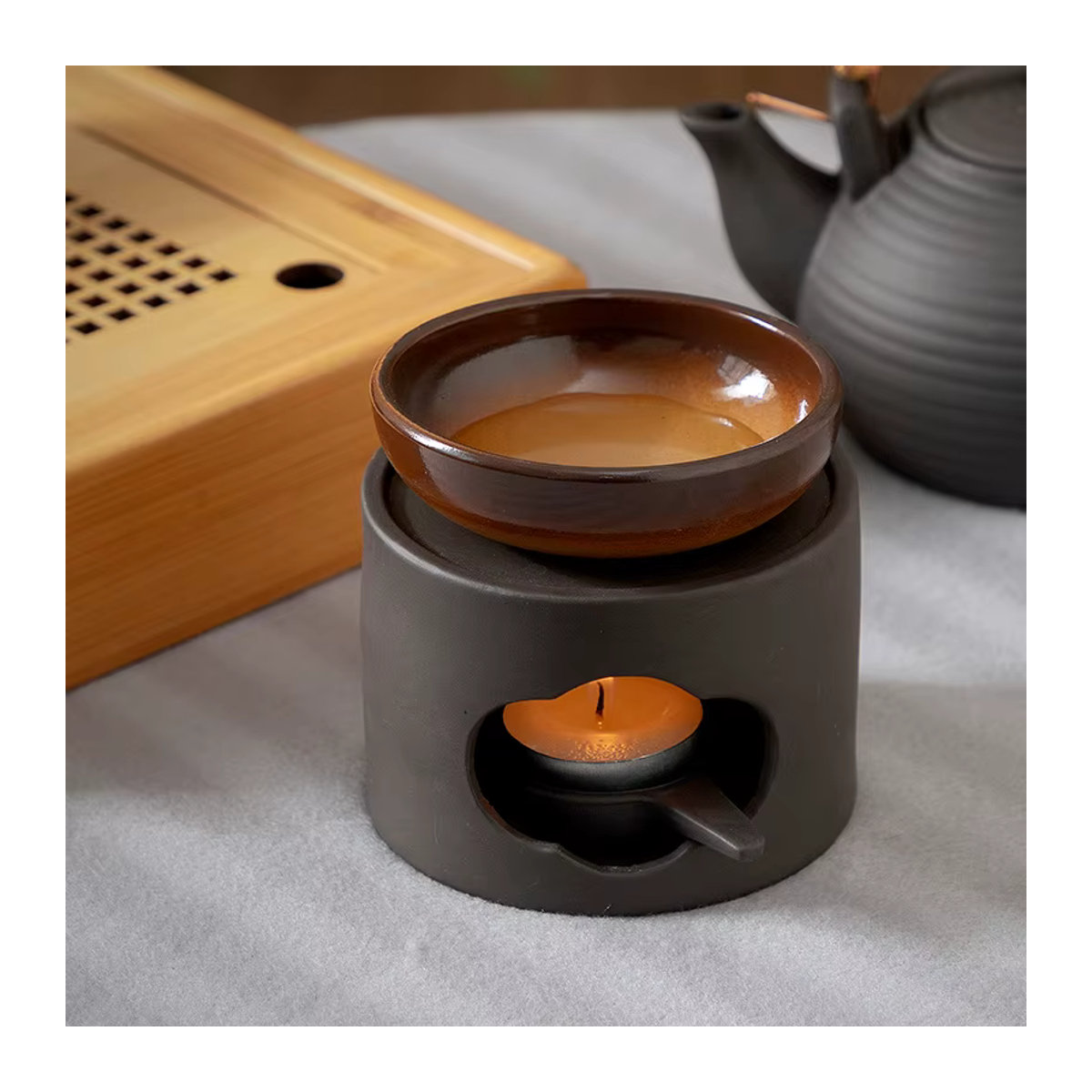 YXYMCF 3-in-1 Keramik Teewärmer und Diffusor im japanischen Stil, Rot und Schwarz, 100 ml - Bild 3