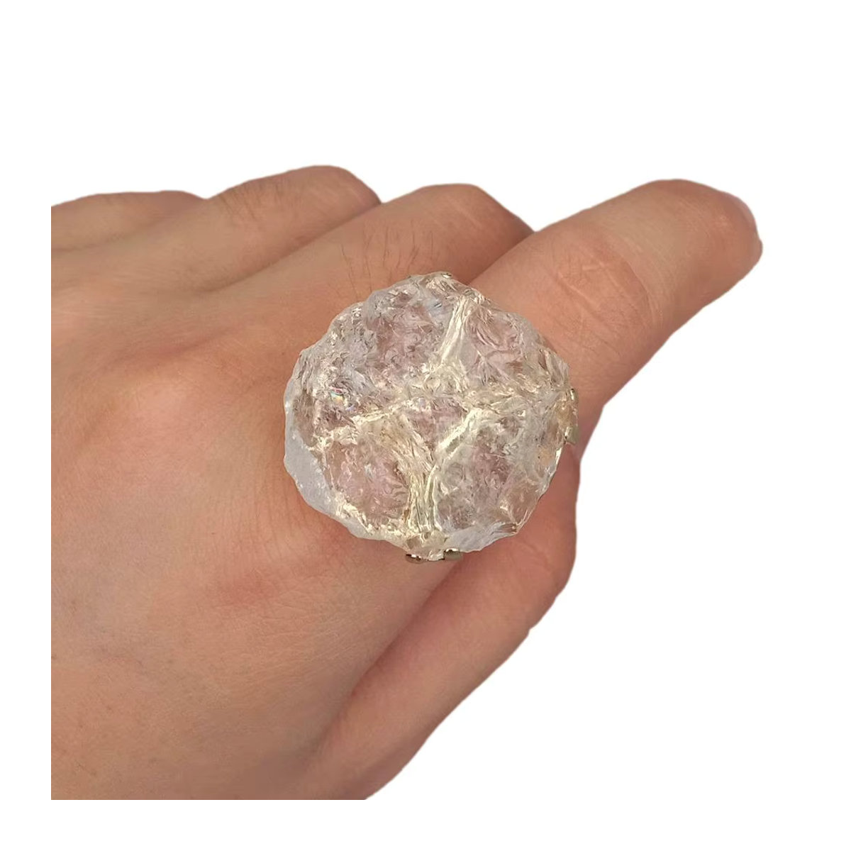 YYGEM Ring mit natürlichem klarem Quarz Druzy in Gold, größenverstellbar, Bohemian Stil - Bild 2