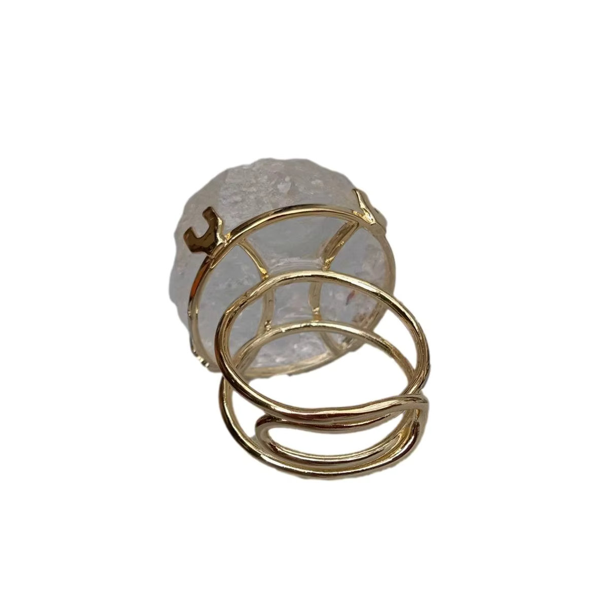 YYGEM Ring mit natürlichem klarem Quarz Druzy in Gold, größenverstellbar, Bohemian Stil - Bild 4