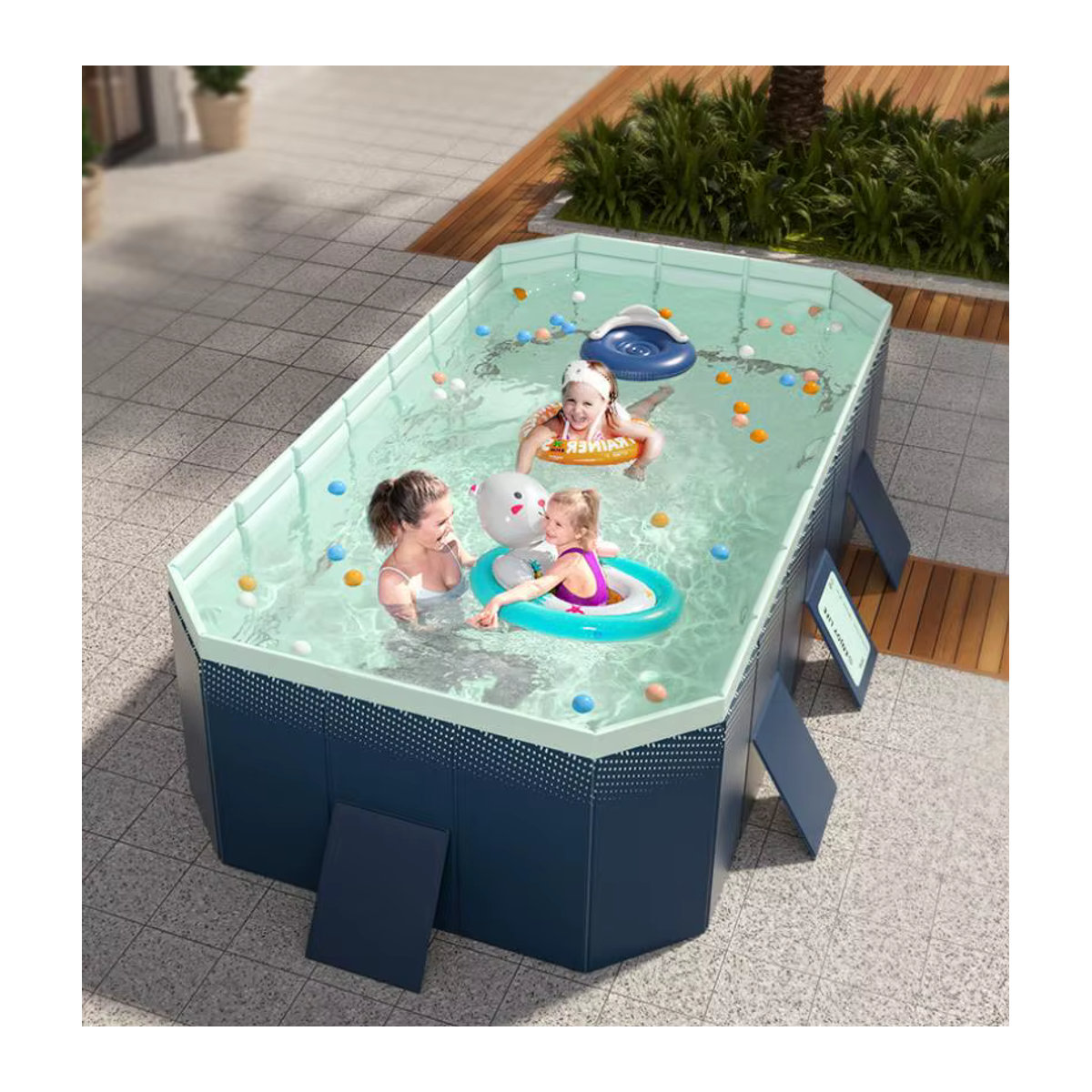 YYW Aufblasbares Freischwimmbecken in Blau, faltbares und verschleißfestes Wasserspielbecken für den Außenbereich - Bild 1